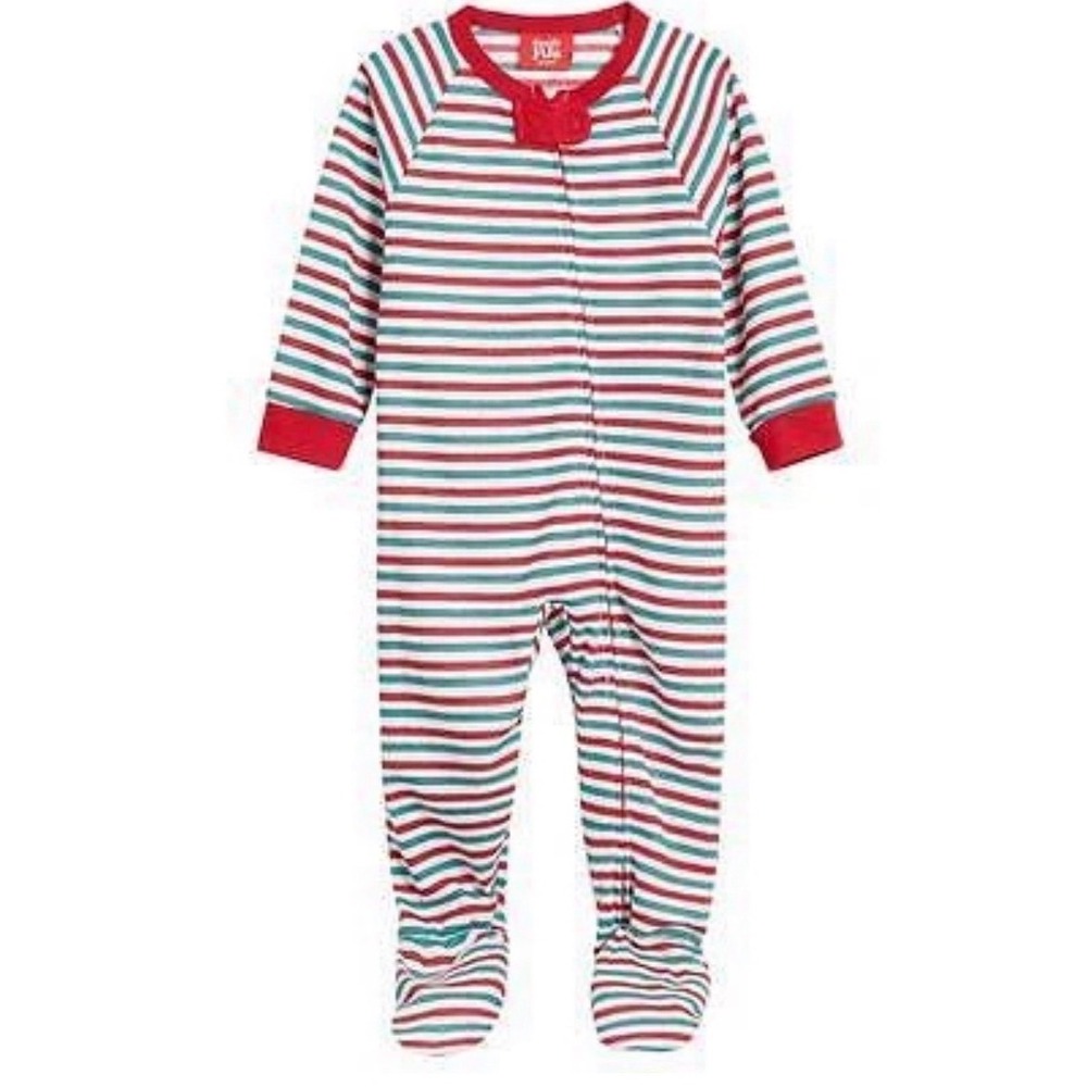 Baby Toddler 12M Holiday Christmas Waffle Knit Footed Sleeper Red Green  Stripe